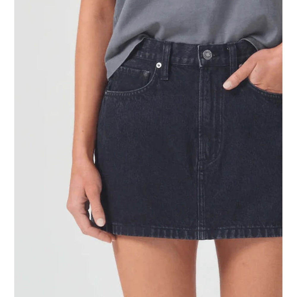 AGOLDE Liv Denim Mini Skirt Womens 27 Vapor Black Designer Jean Skirt